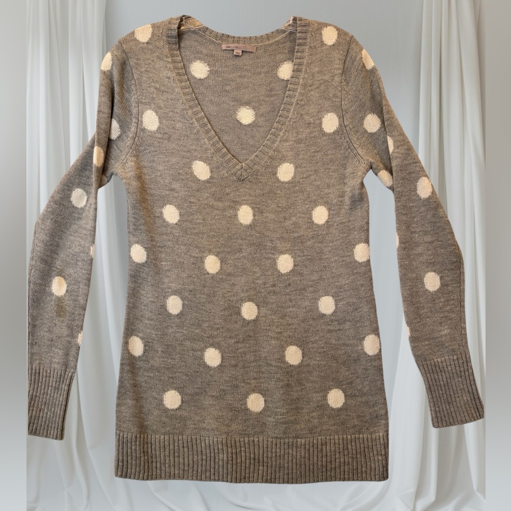 GAP V-Neck Sweater - Gray with Cream Dots size Large-Tall NWOT